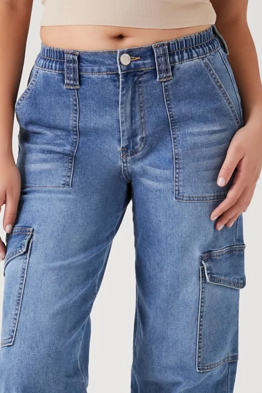 Straight-Leg Denim Cargo Pants