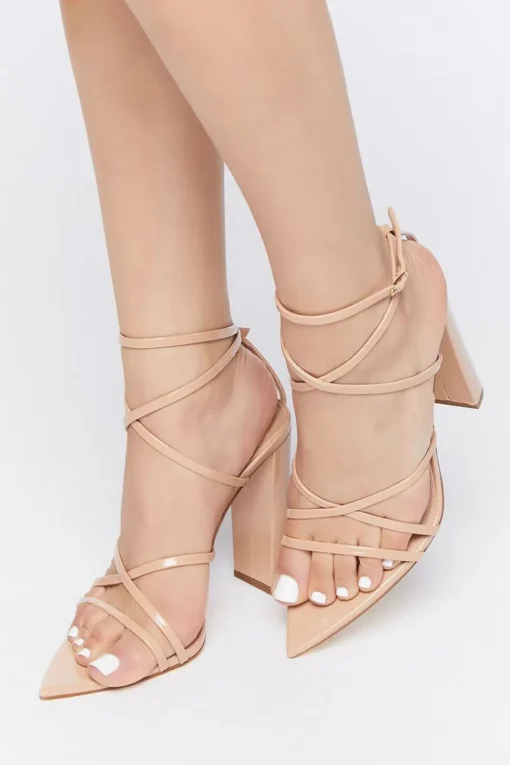 Strappy Faux Leather Block Heels