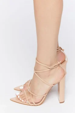 Strappy Faux Leather Block Heels
