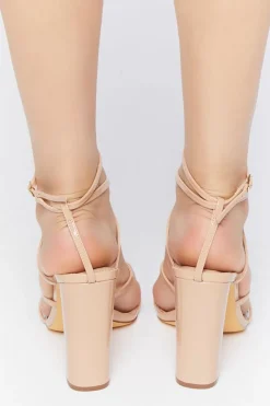 Strappy Faux Leather Block Heels