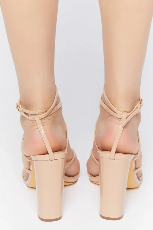 Strappy Faux Leather Block Heels