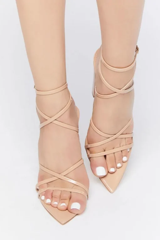 Strappy Faux Leather Block Heels