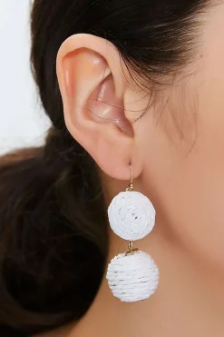 Straw Pom Pom Drop Earrings