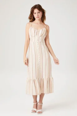 Striped Button-Front Cami Dress