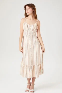 Striped Button-Front Cami Dress