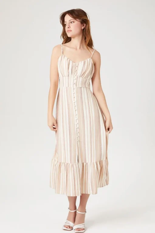 Striped Button-Front Cami Dress