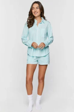 Striped Button-Front Pajama Shorts