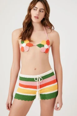 Striped Crochet Drawstring Shorts