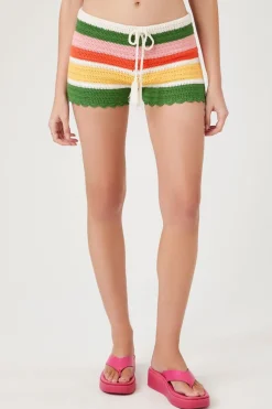 Striped Crochet Drawstring Shorts