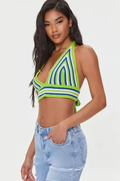 Striped Crochet Halter Crop Top