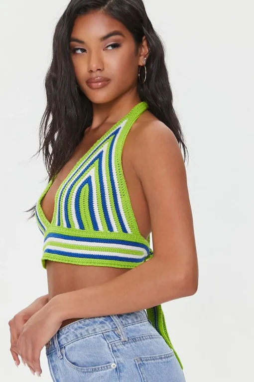 Striped Crochet Halter Crop Top