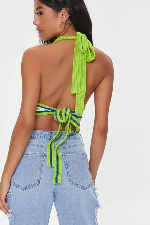 Striped Crochet Halter Crop Top