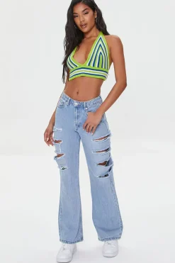 Striped Crochet Halter Crop Top