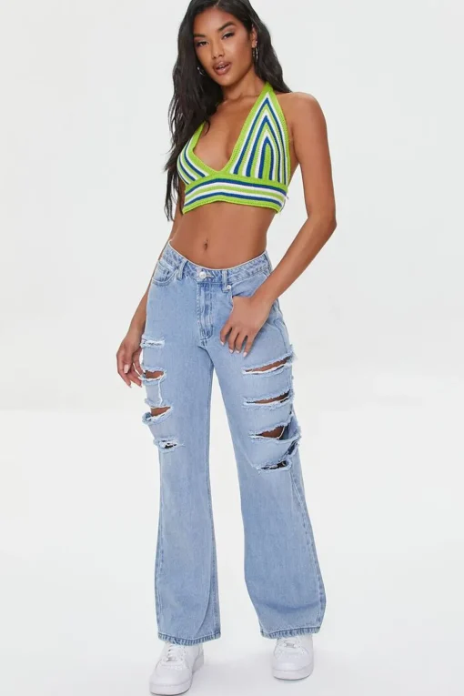 Striped Crochet Halter Crop Top