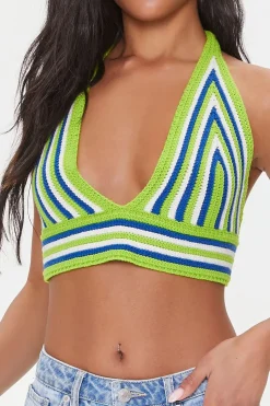 Striped Crochet Halter Crop Top