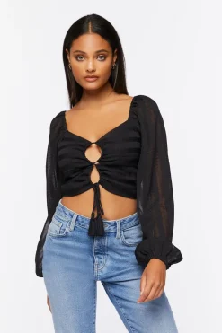 Striped Cutout Peasant Sleeve Top
