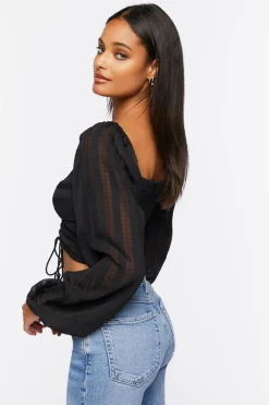 Striped Cutout Peasant Sleeve Top