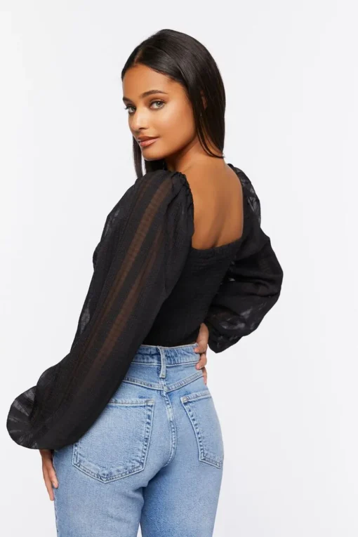 Striped Cutout Peasant Sleeve Top