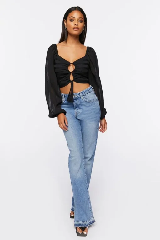 Striped Cutout Peasant Sleeve Top