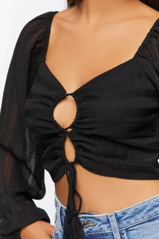 Striped Cutout Peasant Sleeve Top