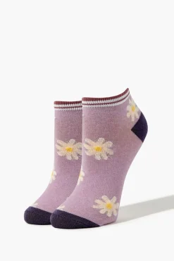 Striped Floral Print Ankle Socks