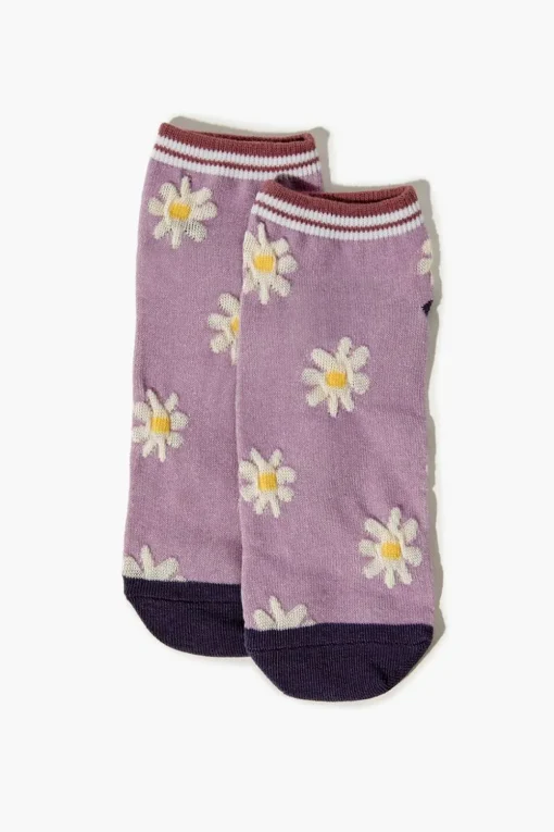 Striped Floral Print Ankle Socks