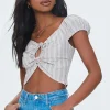 Striped Linen-Blend Cutout Crop Top