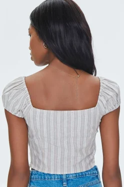 Striped Linen-Blend Cutout Crop Top