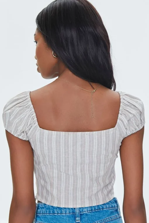Striped Linen-Blend Cutout Crop Top