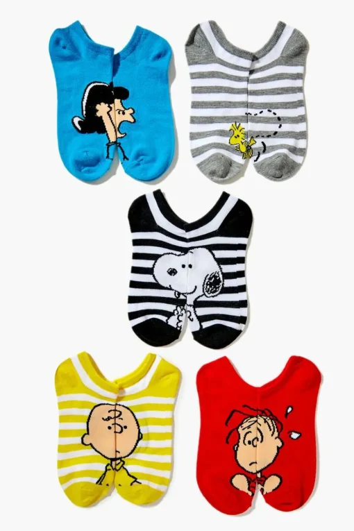 Striped Peanuts Gang Ankle Socks - 5 Pack