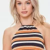 Striped Pointed-Hem Bikini Top