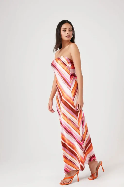 Striped Strapless Maxi Dress