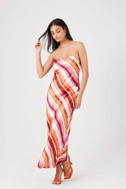 Striped Strapless Maxi Dress