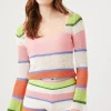 Striped Sweater-Knit Crochet Shorts