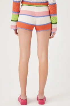 Striped Sweater-Knit Crochet Shorts