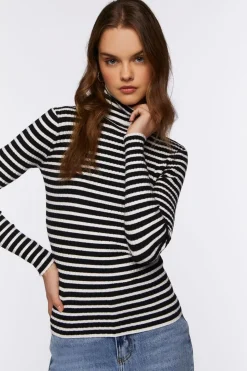 Striped Turtleneck Long-Sleeve Top