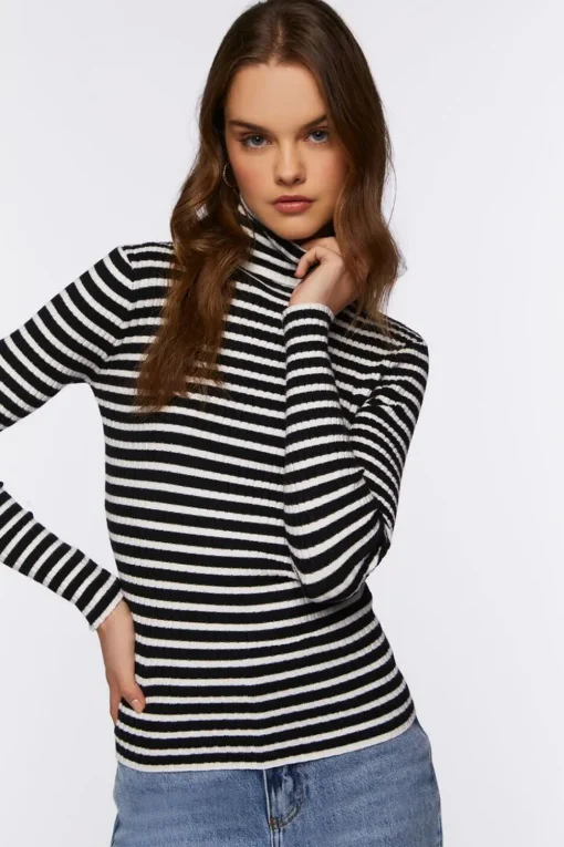 Striped Turtleneck Long-Sleeve Top