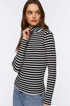 Striped Turtleneck Long-Sleeve Top