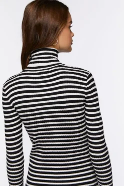 Striped Turtleneck Long-Sleeve Top
