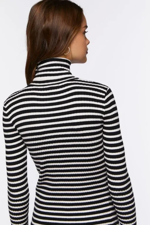 Striped Turtleneck Long-Sleeve Top
