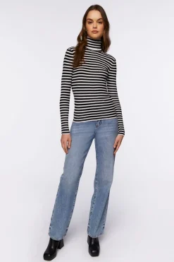 Striped Turtleneck Long-Sleeve Top