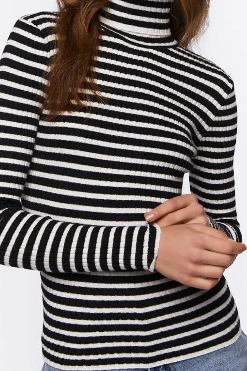 Striped Turtleneck Long-Sleeve Top