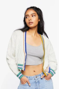 Striped-Trim Cardigan Sweater