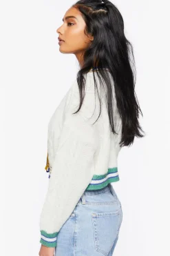 Striped-Trim Cardigan Sweater