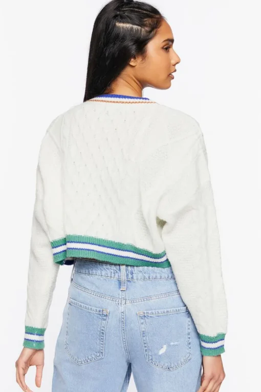 Striped-Trim Cardigan Sweater