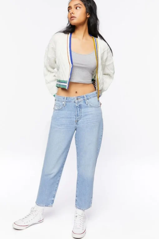 Striped-Trim Cardigan Sweater