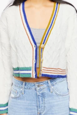 Striped-Trim Cardigan Sweater