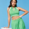 Striped-Trim Crop Top & Tennis Skirt Set