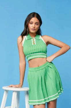 Striped-Trim Crop Top & Tennis Skirt Set
