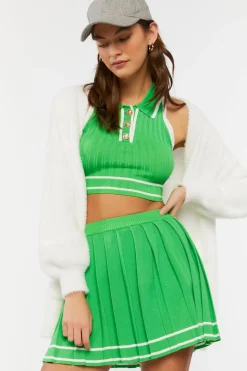 Striped-Trim Crop Top & Tennis Skirt Set
